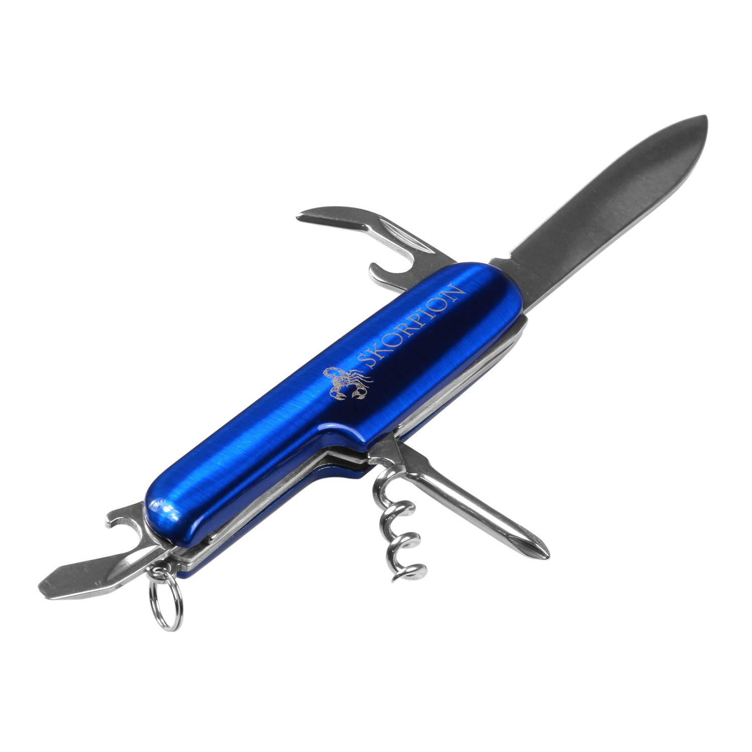 1. Foto Edles Messer Taschenmesser mit 7 Funktionen mit Gravur (Farbe: blau)